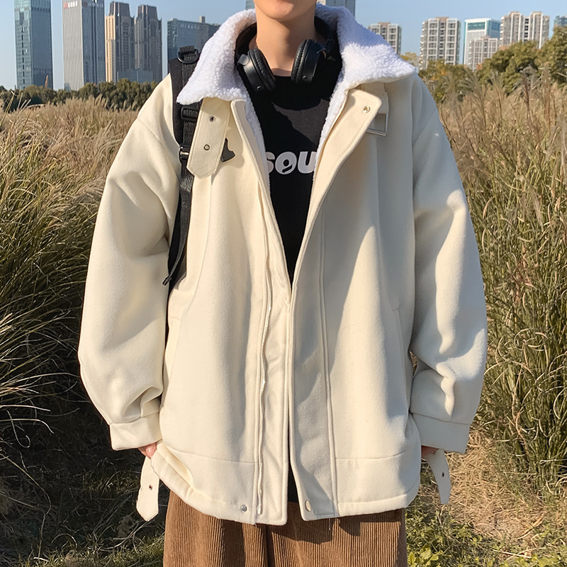 冬款男棉衣加绒加厚羊羔毛保暖棉袄铁环织带外套Y867图片