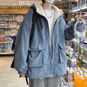冬男棉衣连帽灯芯绒工装大口袋加绒加厚保暖棉袄外套Y7832图片