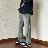 秋款男牛仔裤侧边分层拼接直筒宽松长裤nk583P45，男装牛仔裤，星座1013-1