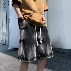 港风夏款男牛仔短裤扎染渐变色休闲中裤D6675 P45图片