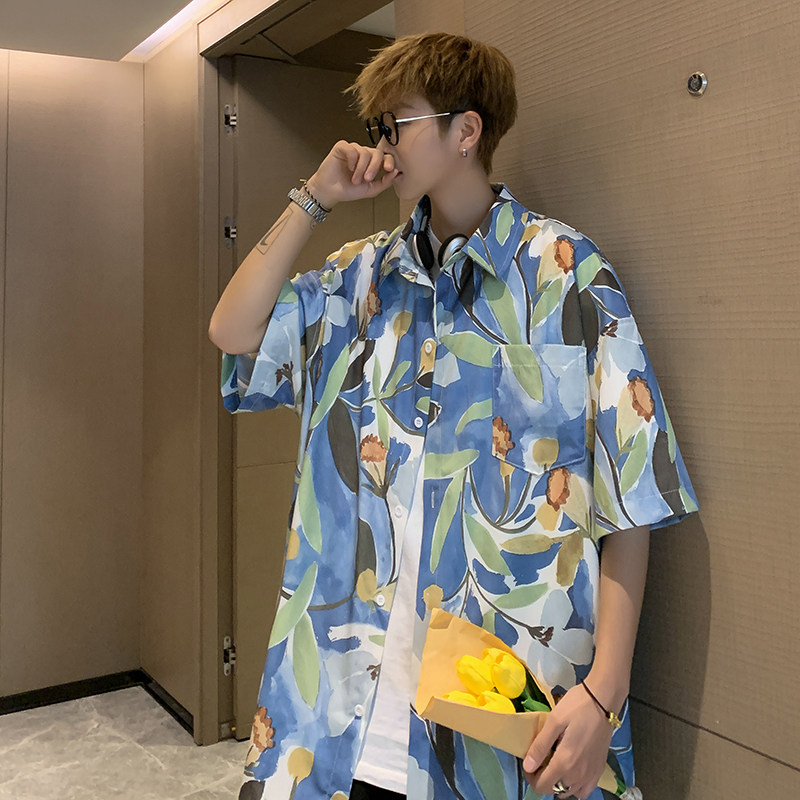 高品质夏款男短袖衬衫沙滩花衬衣CS4081P35,男装衬衫,星座1013-1