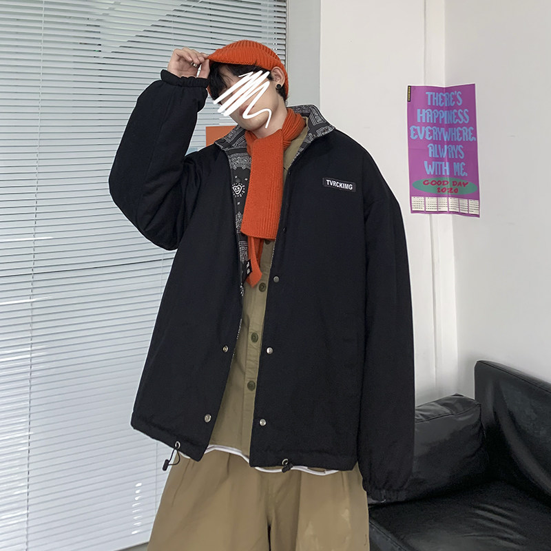 港风冬款男加厚加绒棉衣宽松大码立领两面穿棉服迷彩外套M46,男装棉衣,星座1013-1