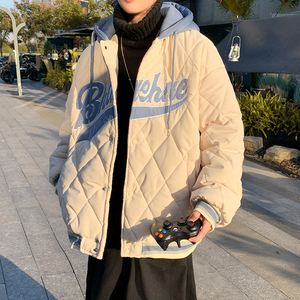 港风冬款男棉衣连帽加厚加绒字母印花面包服外套Y791图片