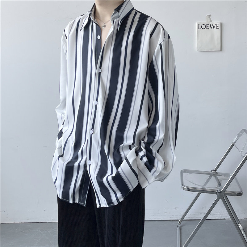 港风夏款款男长袖韩版条纹拼接衬衫休闲衬衣CS764,男装衬衫,星座1013-1