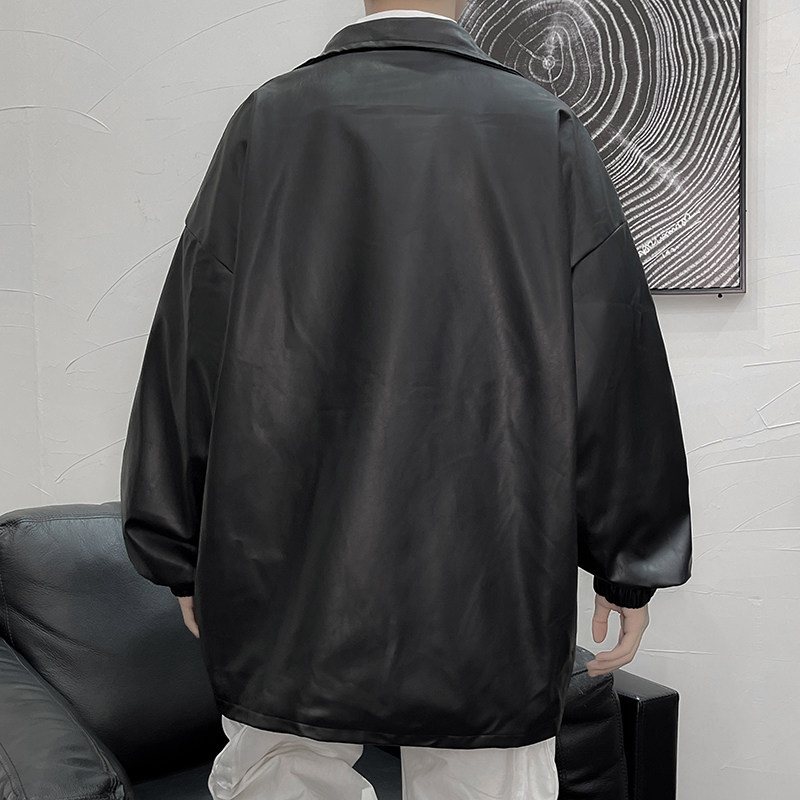 港风秋冬款男皮衣工装大口袋立领韩版休闲皮夹克纯色外套J,男装皮衣,星座1013-1