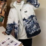 冬款男棉衣山脉扎染连帽毛领纯棉加绒加厚保暖棉袄外套Y6532，男装棉衣，星座1013-1