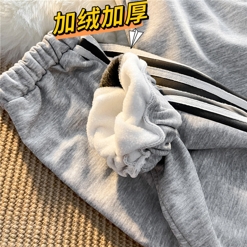 加绒加厚冬款男束脚卫裤三条杠直筒魔术贴休闲裤h374,男装休闲裤,星座1013-1