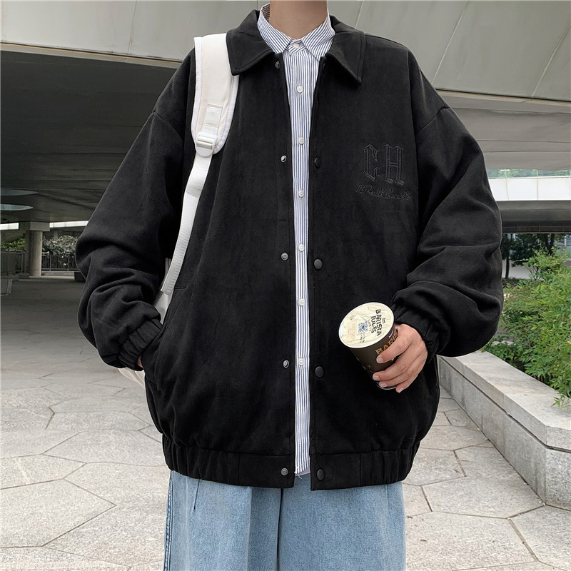 港风秋冬款男夹克翻领单排扣字母刺绣冲锋衣外套J,男装夹克,星座1013-1
