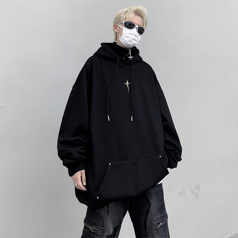 秋款男卫衣连帽假两件高领十字架宽松休闲外套wy101P50,男装夹克,星座1013-1