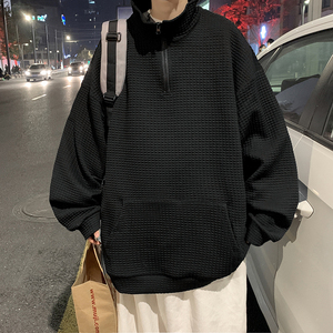 秋款男休闲卫衣华夫格立领拉链字母印花工装口袋外套WY009 P40图片