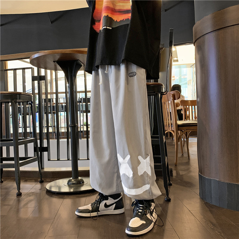 港风秋款男直筒宽松字母印花裤休闲九分裤h364,男装休闲裤,星座1013-1