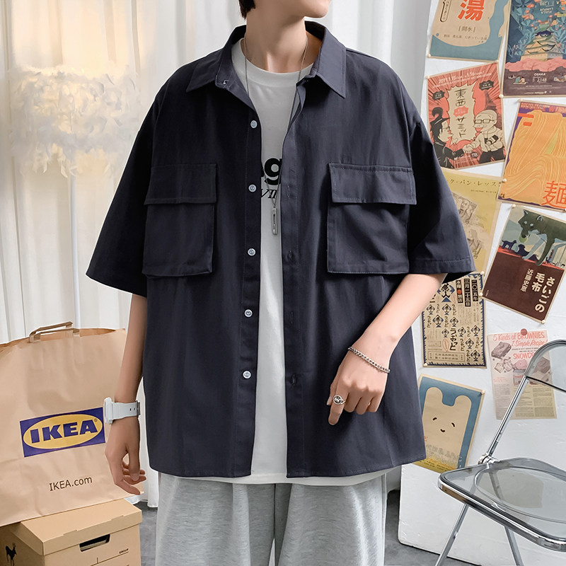 港风夏男短袖中袖工装大口袋衬衫休闲韩版衬衣CS56,男装衬衫,星座1013-1