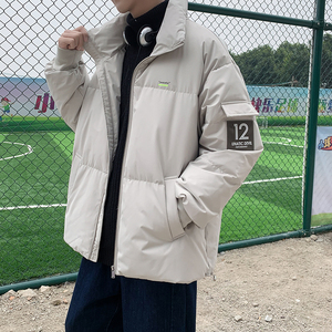 冬款男棉衣字母印花工装口袋立领保暖面包棉服休闲外套Y8798,白色卫衣搭配颜色百褶裙图片