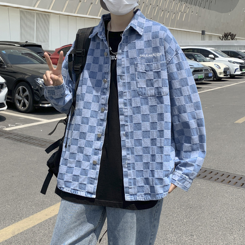 高品质秋款男夹克单排扣棋盘格方格拼接字母印花外套J,男装夹克,星座1013-1
