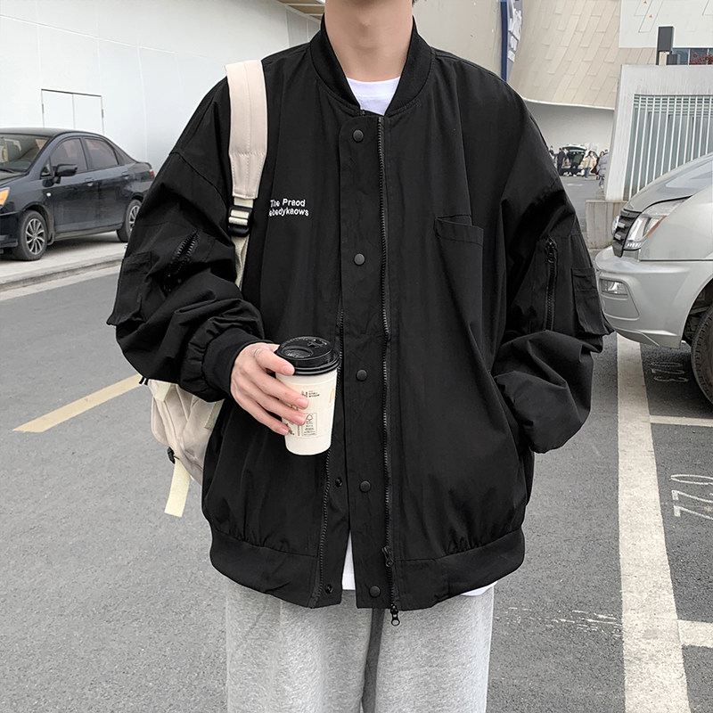 2022港风春款男夹克立领字母印花飞行员夹克休闲外套J,男装夹克,星座1013-1