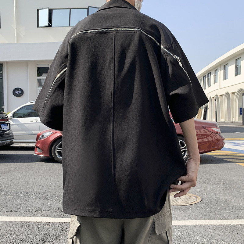 港风夏款男短袖衬衫工装拉链口袋休闲衬衫CS1268P45,男装衬衫,星座1013-1