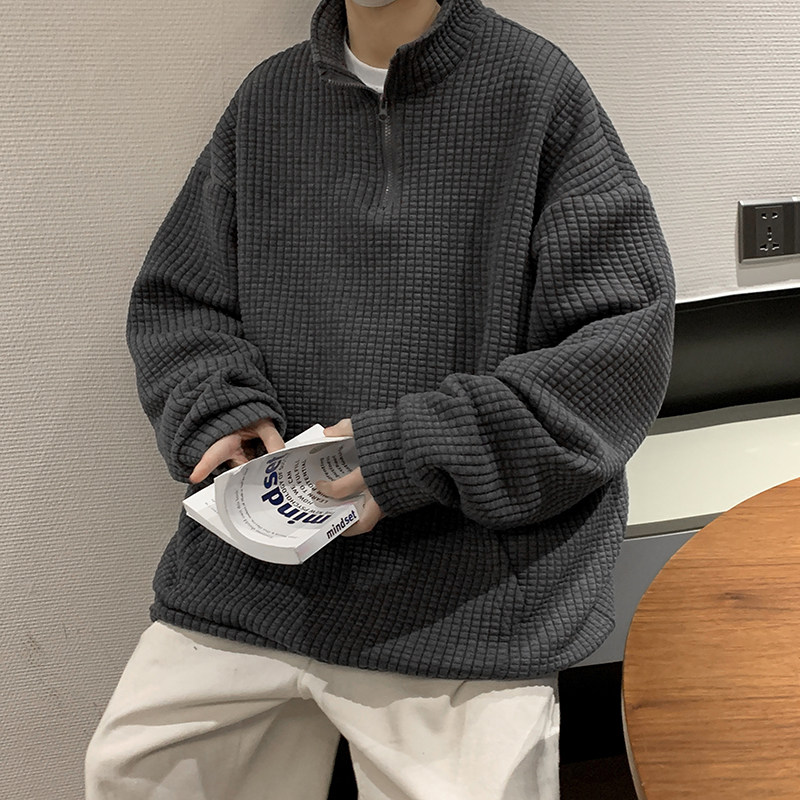 港风秋款男休闲卫衣华夫格玉米粒半拉链休闲外套wy009,男装卫衣,星座1013-1