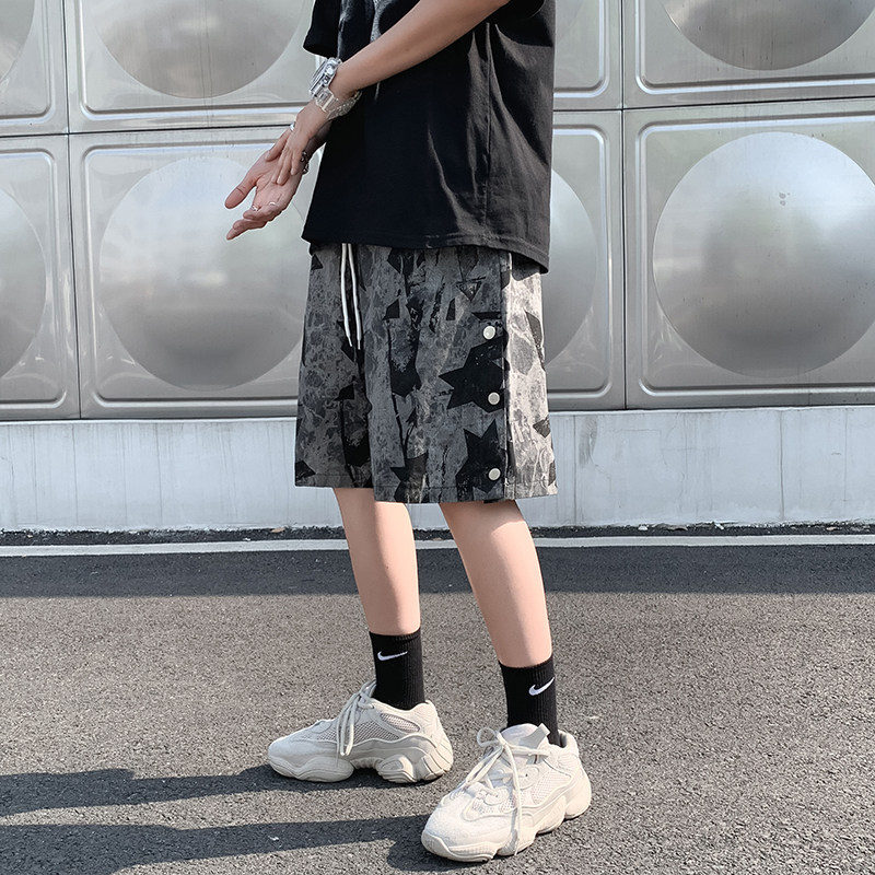迷彩短裤男宽松夏季潮五分裤休闲运动排扣5分沙滩裤D34P33,男装休闲裤,星座1013-1