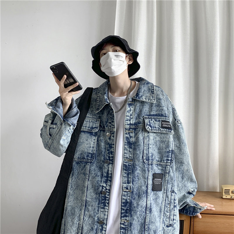 秋冬款男牛仔夹克衫工装大口袋渐变色字母贴标印花外套J,男装夹克,星座1013-1