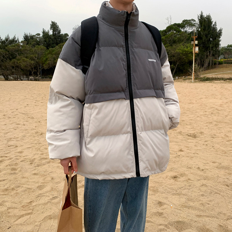 冬男棉衣拼接款面包服字母印花立领保暖拉链休闲外套Y8799,男装棉衣,星座1013-1