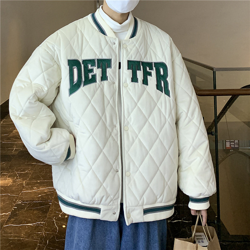 冬款男棉衣棒球立领加厚保暖字母印花条纹面包服外套Y6537图片