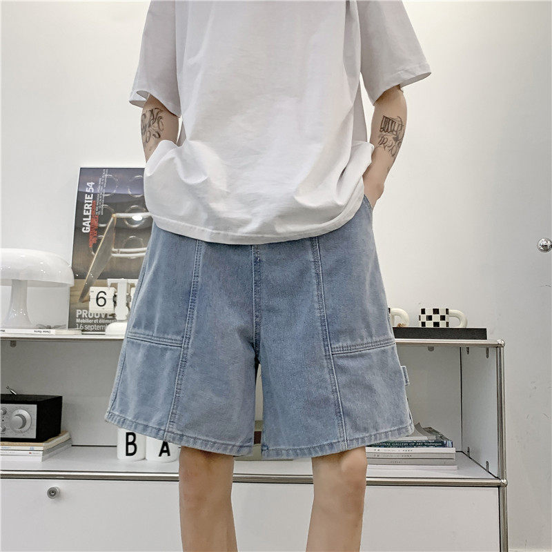 港风夏款男牛仔短裤纯色侧边织带拼接休闲中裤D865P38,男装牛仔裤,星座1013-1