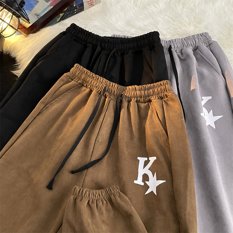 高品质夏款男裤鹿皮绒字母印花束脚九分卫裤h789P45,男装休闲裤,星座1013-1