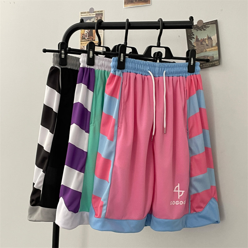 高品质夏款男短裤沙滩裤字母印花条纹拼色休闲五分裤D1024P25,男装休闲裤,星座1013-1