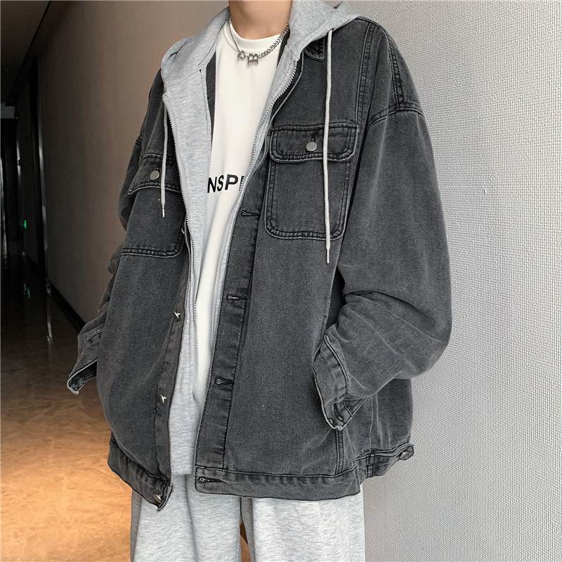 冬款男牛仔夹克衫假两件连帽工装大口袋牛仔加厚外套JK3309P80,男装夹克,星座1013-1