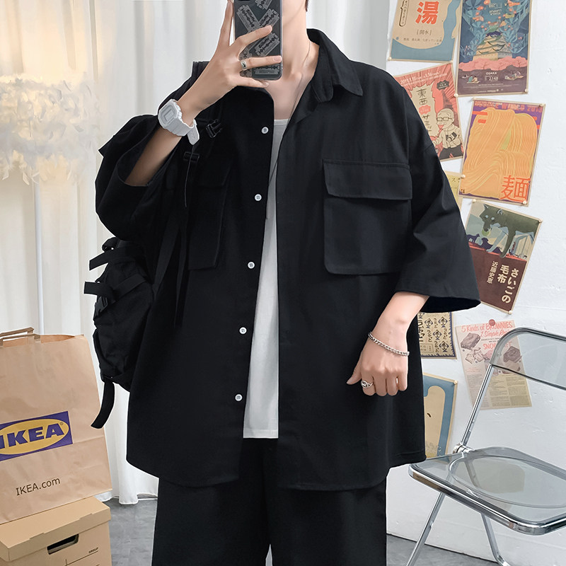 港风夏男短袖中袖工装大口袋衬衫休闲韩版衬衣CS56,男装衬衫,星座1013-1