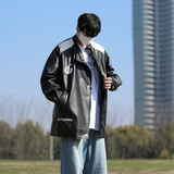 港风秋款男PU皮衣立领机车字母印花侧边拉链皮夹克外套JK9260P75，男装皮衣，星座1013-1