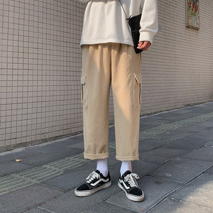 2021春夏男休闲裤工装大口袋直筒宽松反光休闲九分裤h601 P40图片