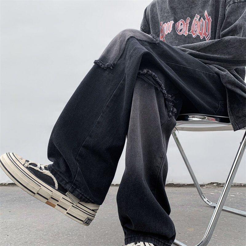 高品质四季款男牛仔裤流苏补丁直筒宽松长裤nk8038P45,男装牛仔裤,星座1013-1
