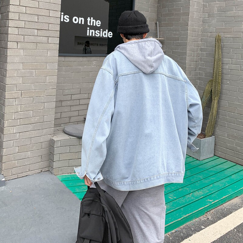 港风秋冬男牛仔工装夹克连帽宽松休闲百搭外套J,男装夹克,星座1013-1