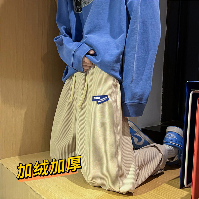 港风冬款男裤灯芯绒加绒加厚按扣字母贴标直筒九分裤h370,男装休闲裤,星座1013-1
