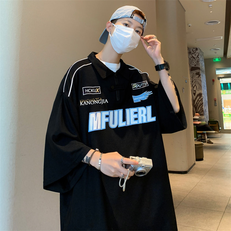 高品质夏款男短袖POLO衫条纹拼接字母印花图案机车T恤衫T16P45,男装T恤,星座1013-1