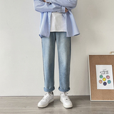 港风秋款男牛仔裤条纹直筒裤宽松休闲潮九分裤n，男装牛仔裤，星座1013-1