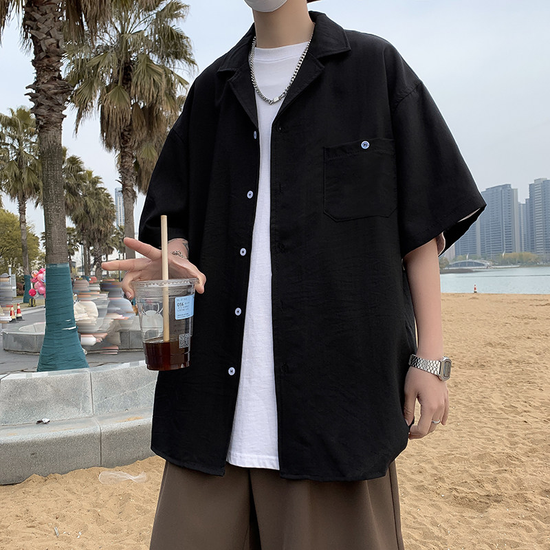 港风夏款男短袖衬衫免烫冰丝垂感休闲衬衣CS4503P30,男装衬衫,星座1013-1