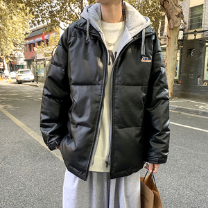 冬款男棉衣假两件PU皮连帽面包服加厚保暖棉袄休闲外套Y751图片