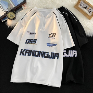 高品质夏款男短袖T恤拉链字母印花图案机车T恤衫T015P35