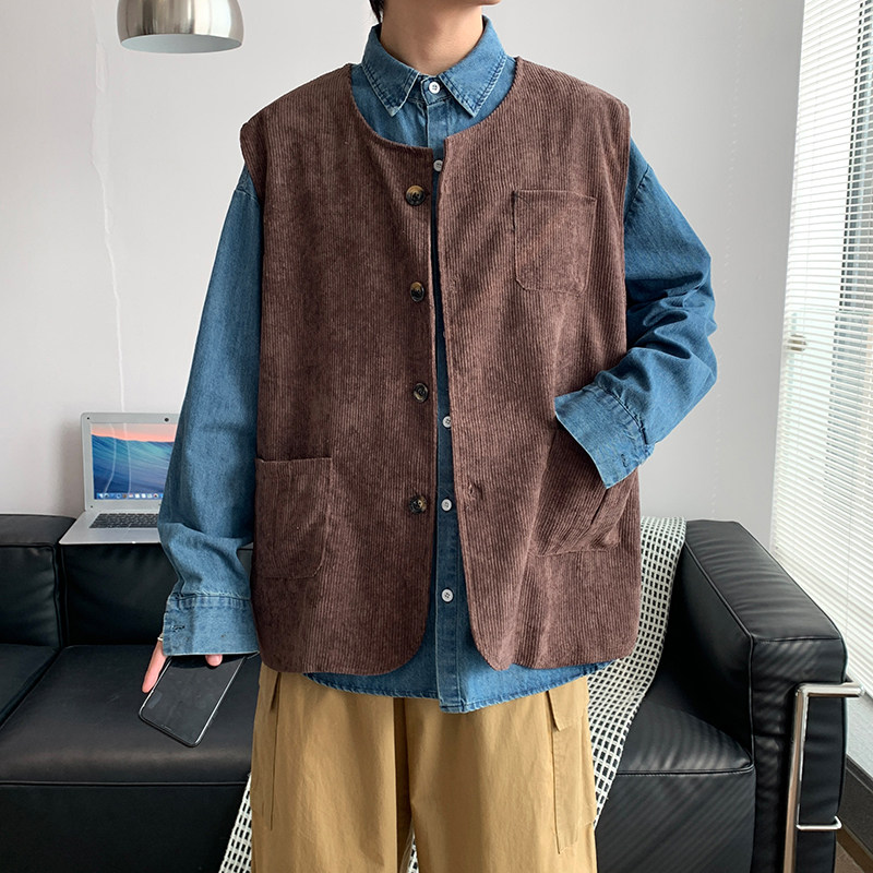 港风春款男圆领马甲背心灯芯绒工装大口袋无袖坎肩外套MJ17,男装背心/马甲,星座1013-1