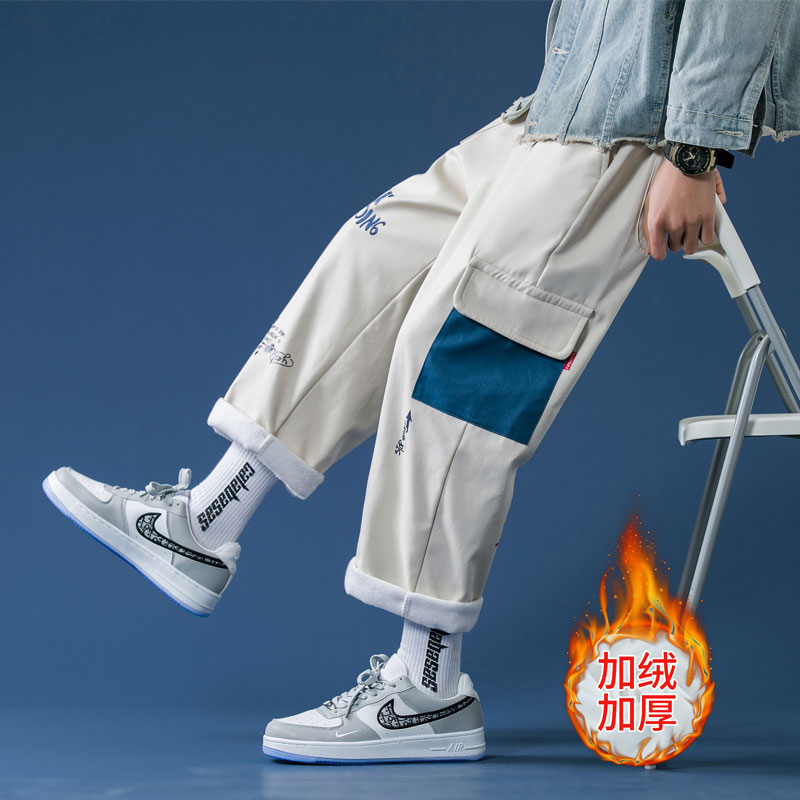 冬款加绒男工装裤宽松直筒涂鸦印花休闲九分裤H0631P35加绒P45,男装休闲裤,星座1013-1