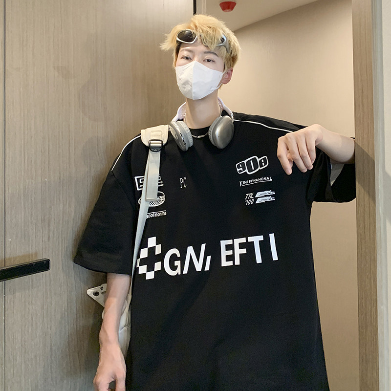港风夏男短袖T恤纯棉字母印花图案机车休闲T恤衫T5571P38,男装T恤,星座1013-1