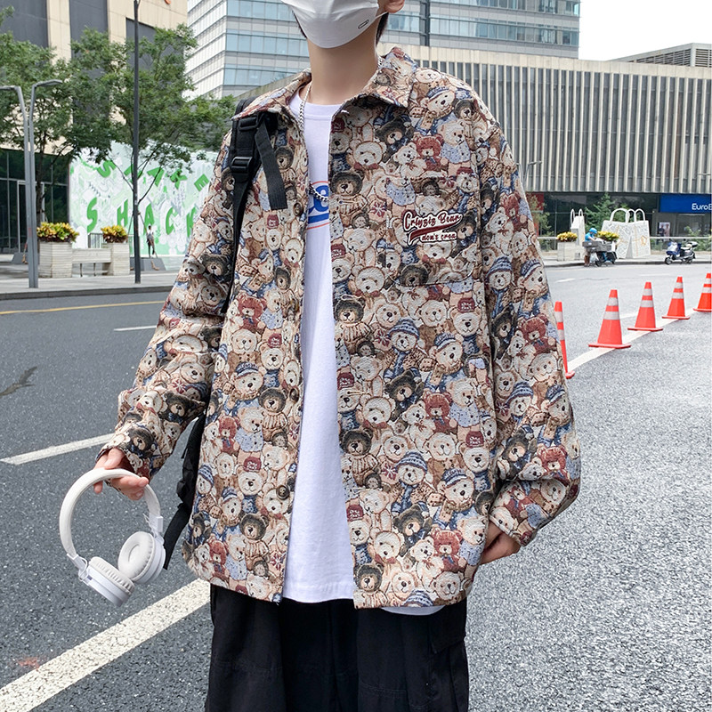 2022港风春款男长袖衬衫小熊印花百搭休闲衬衣CS70,男装衬衫,星座1013-1