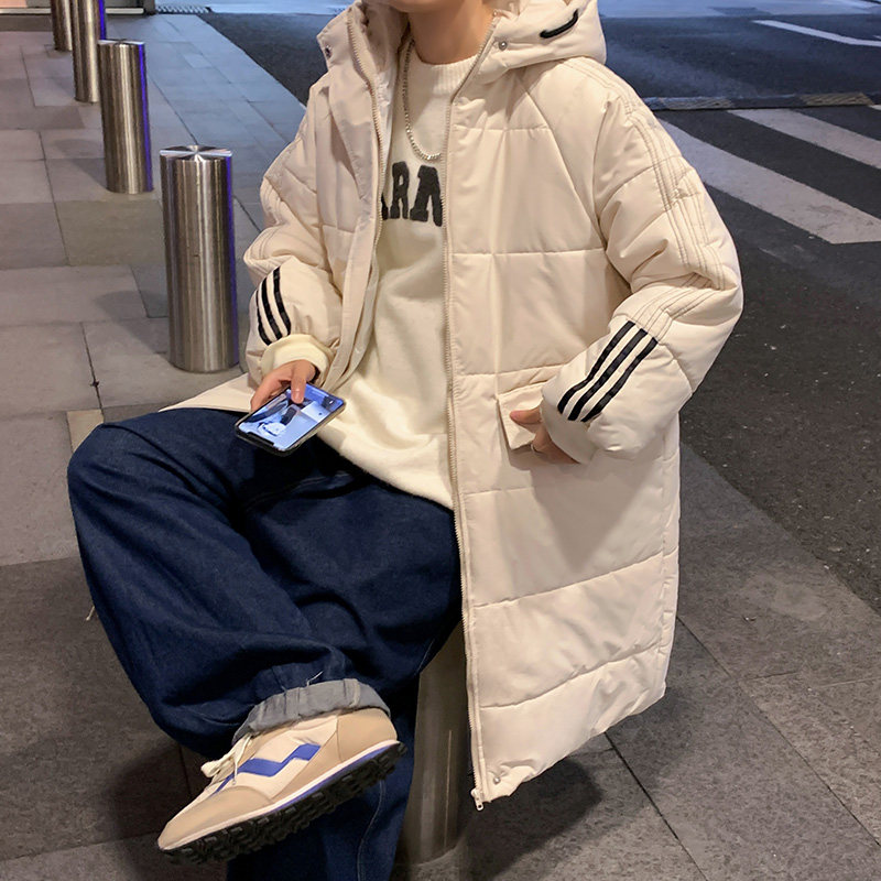 港风冬款男棉衣中长款连帽条纹三杠棉袄休闲风衣外套Y609,男装棉衣,星座1013-1
