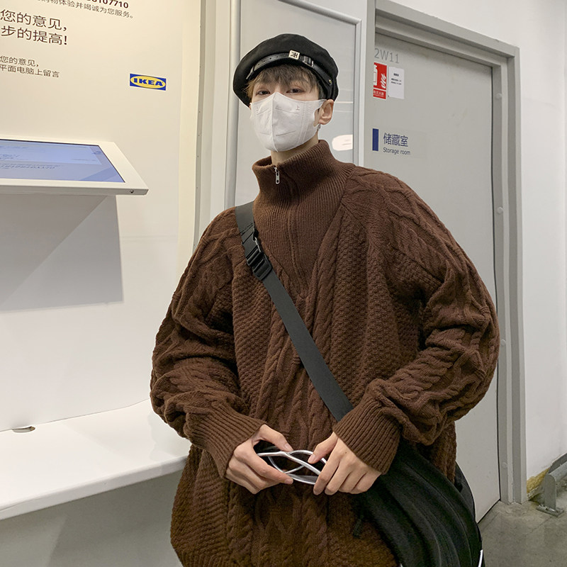 高品质冬男针织衫加厚鹿毛绒高领套头拉链毛线衣加厚外套M386,男装针织衫/毛衣,星座1013-1
