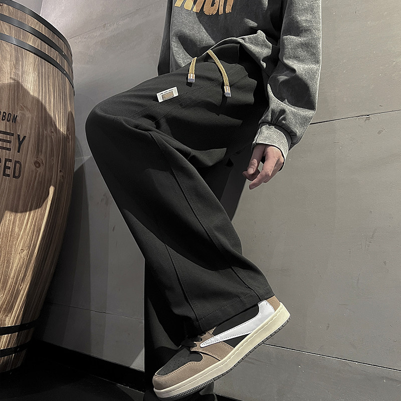 高品质港风春款男休闲裤拼接款纯棉小贴标直筒长裤h78P40,男装休闲裤,星座1013-1