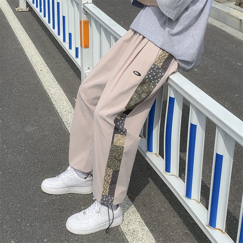 夏款男直筒宽松腰果印花拼接裤休闲九分裤h250,男装休闲裤,星座1013-1
