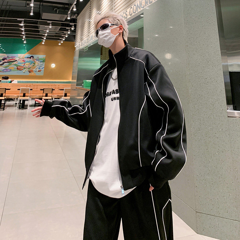 港风秋款男休闲运动套装条纹立领拉链卫衣外套休闲长裤TZ119P75,男装休闲套装,星座1013-1