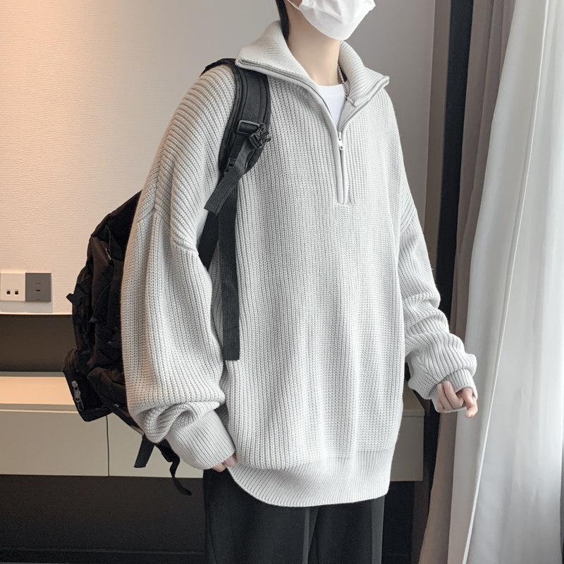 港风春款男毛衣高领针织衫拉链打底线衣外套M1081图片